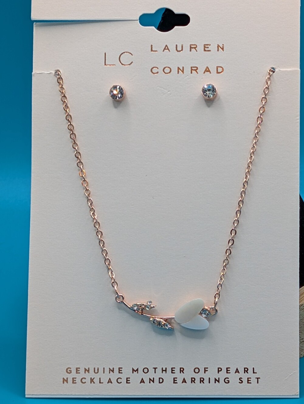 LC Lauren Conrad Rose Gold Mother-of-Pearl Heart Necklace and Earrings Set